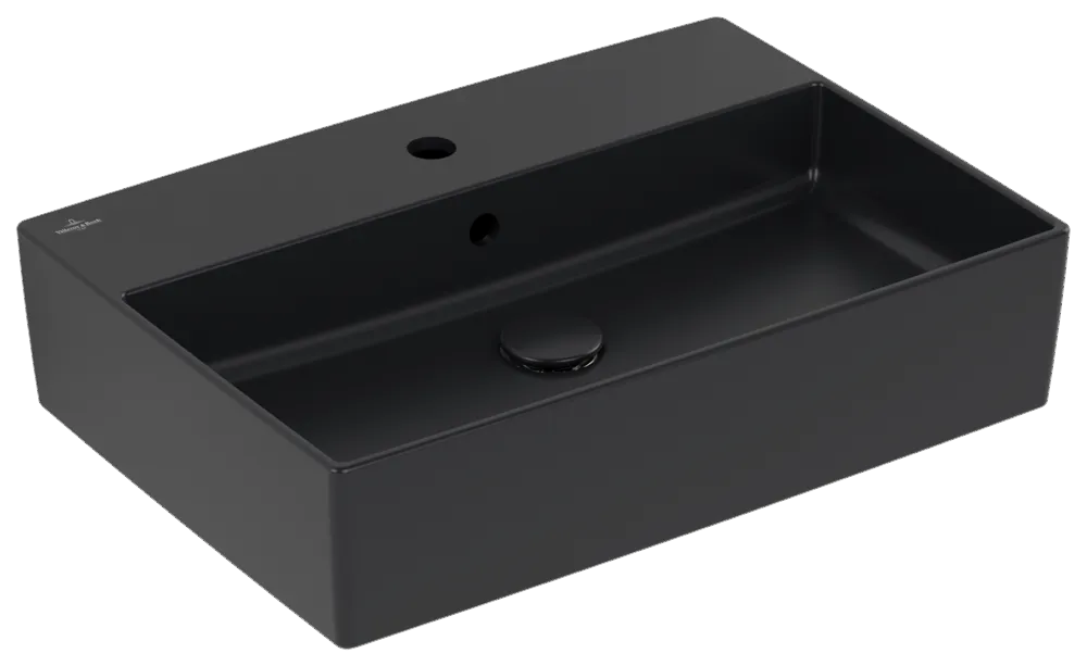 Villeroy & Boch Aufsatzwaschtisch aus TitanCeram „Memento 2.0“ 600 × 420 × 140 mm, mit Hahnlochbohrung, Hahnlochposition mittig in Pure Black Villeroy & Boch Aufsatzwaschtisch aus TitanCeram „Memento 2.0“ 600 × 420 × 140 mm, mit Hahnlochbohrung, Hahnlochposition mittig in Pure Black