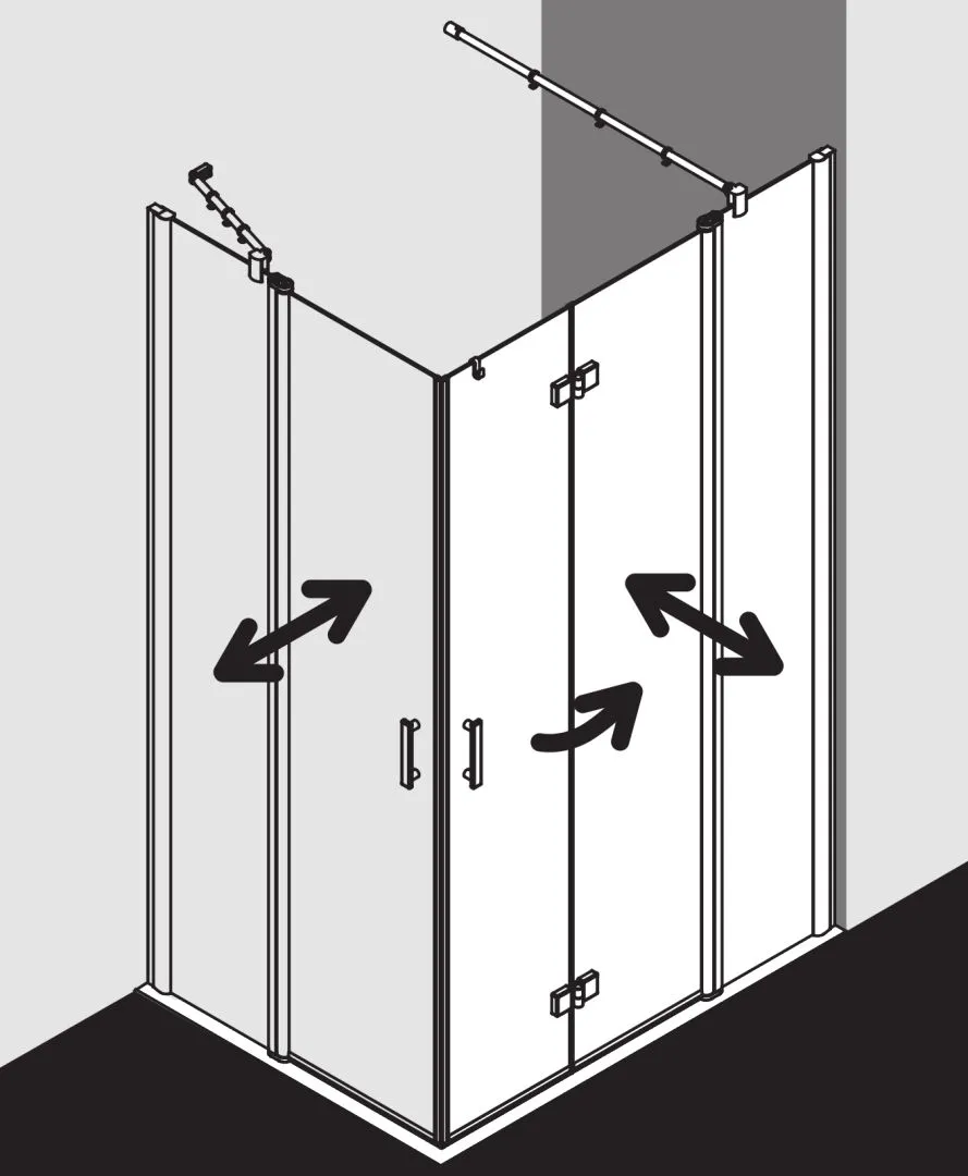 Kermi Pendeltür mit Festfeld Eckeinstieg 2-teilig Halbteil links „Diga“ Glas SR Opaco, Profile Silber Hochglanz, BV: 880 - 900 mm GAK: 865 - 885 mm WE: 890 - 910 mm H: 1850 mm Kermi Pendeltür mit Festfeld Eckeinstieg 2-teilig Halbteil links „Diga“ Glas SR Opaco, Profile Silber Hochglanz, BV: 880 - 900 mm GAK: 865 - 885 mm WE: 890 - 910 mm H: 1850 mm