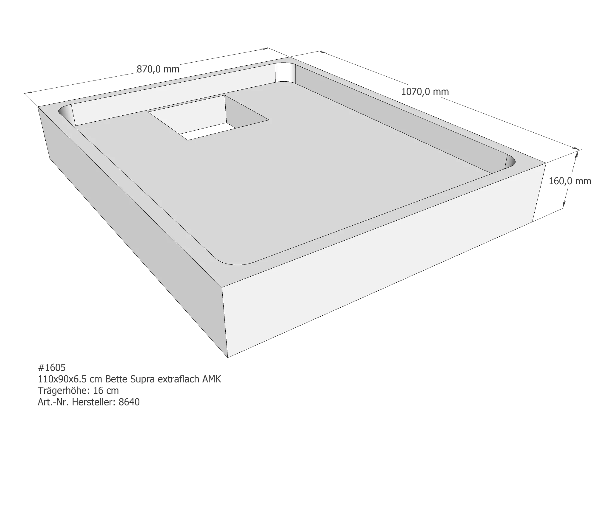 Duschwannenträger für Bette Supra (extraflach) 110 × 90 × 6,5 cm Breite: 90 cm / Länge: 110 cm Duschwannenträger für Bette Supra (extraflach) 110 × 90 × 6,5 cm Breite: 90 cm / Länge: 110 cm