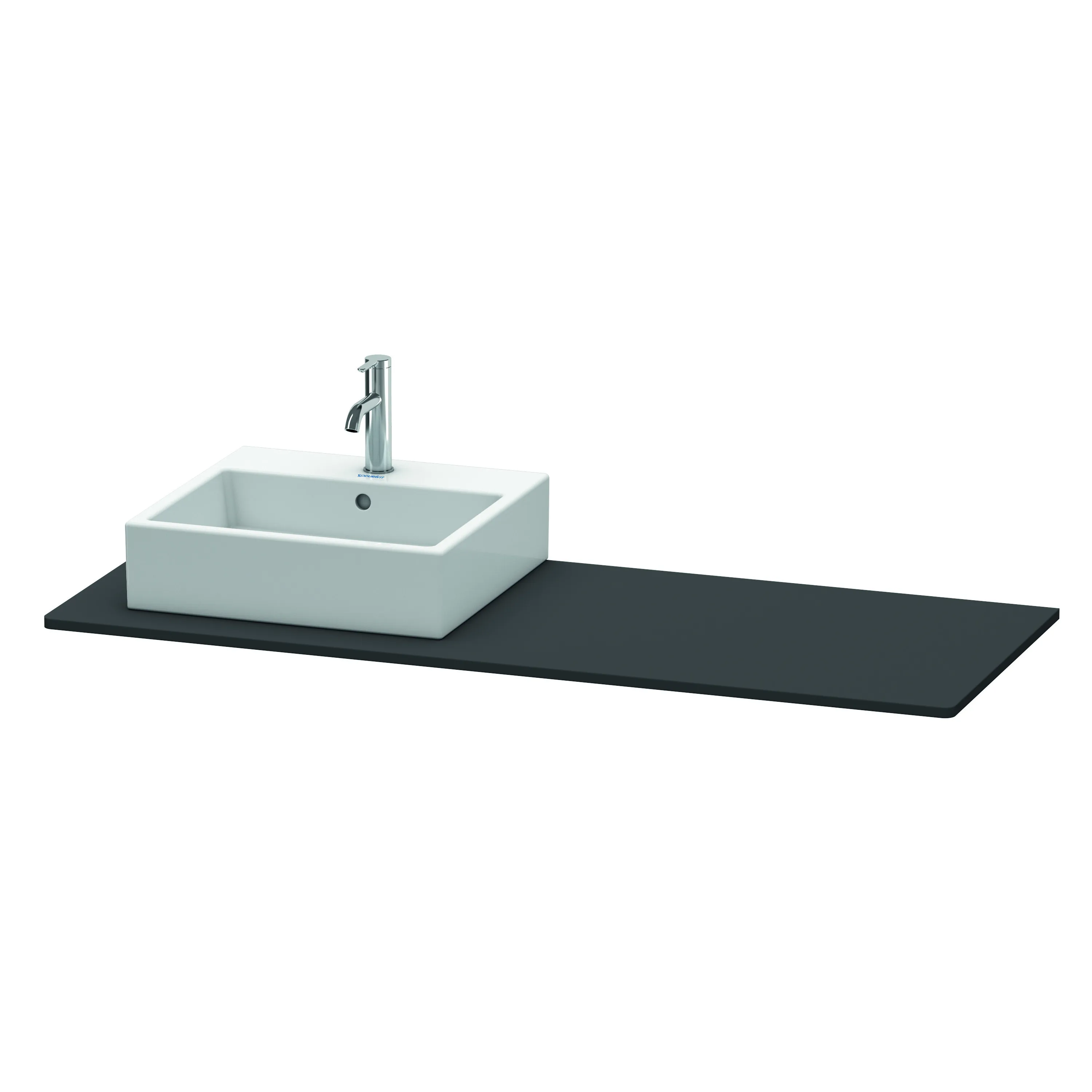 Duravit Konsole „XSquare“ in Graphit Supermatt Ausschnitte: 1 / Becken: links / Farbe: Graphit Supermatt / Größe: 140 × 55 × 1,6 cm / Oberfläche: Dekor