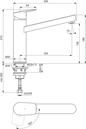 Küchenarmatur Ceraplan Ausladung 204mm mit hohem Rohrauslauf BlueStart Chrom Küchenarmatur Ceraplan Ausladung 204mm mit hohem Rohrauslauf BlueStart Chrom