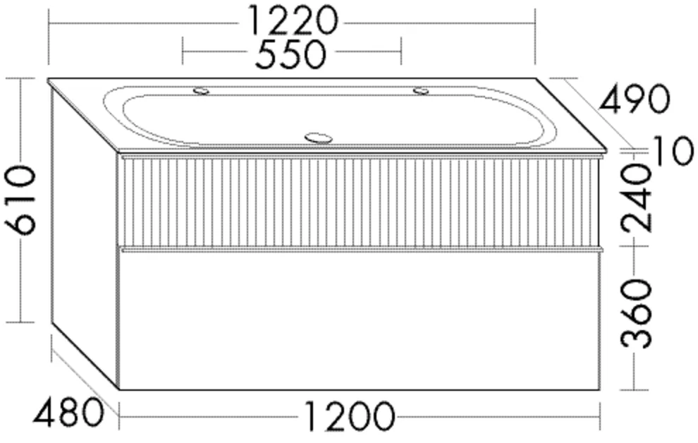 Mineralguss-Waschtisch inkl. Waschtischunterschrank, Tiefe: 490 mm, Breite: 1420 mm, Höhe: 610 mm