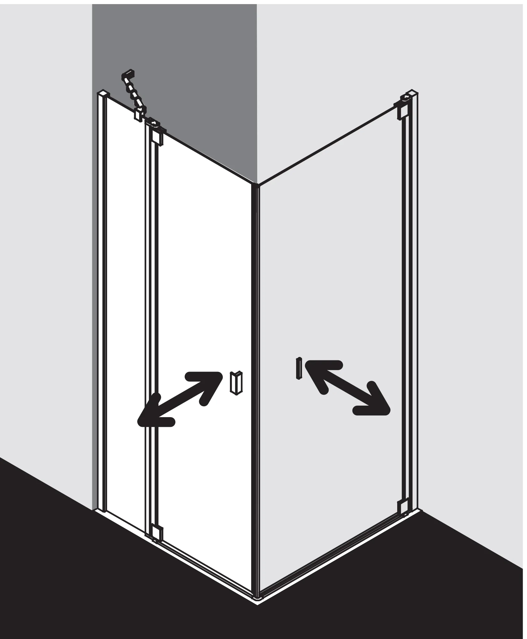 Kermi Duschtür 1-flügelig mit Festfeld rechts für Ecke „RAYA“ Glas Klar Dekor Stripe 4, Profile Silber Mattglanz, BV: 870 - 900 mm GAK: 855 - 885 mm WE: 880 - 910 mm H: 2000 mm Kermi Duschtür 1-flügelig mit Festfeld rechts für Ecke „RAYA“ Glas Klar Dekor Stripe 4, Profile Silber Mattglanz, BV: 870 - 900 mm GAK: 855 - 885 mm WE: 880 - 910 mm H: 2000 mm