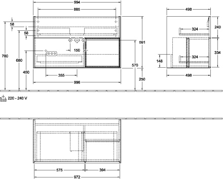 Villeroy & Boch Waschtischunterschrank „Finion“ für Schrankwaschtisch 99,6 × 59,1 × 49,8 cm 2 Schubladen, für Waschtischposition mittig, inkl. Beleuchtung in mittig
