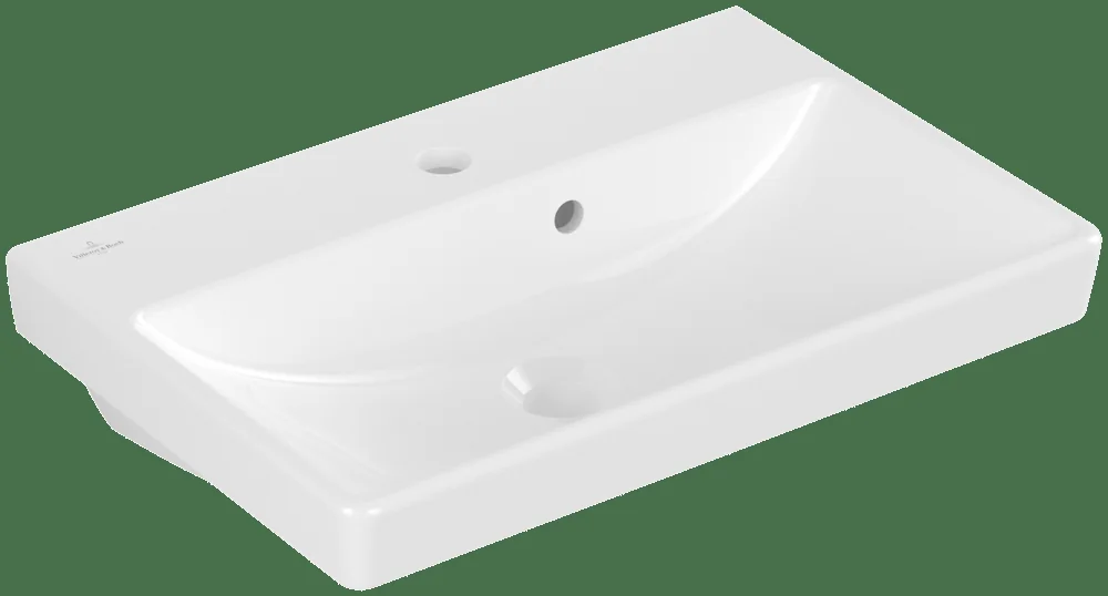 Villeroy & Boch Waschbecken Compact Avento 4A0055, 550 x 370 mm, Rechteck, 1HL. mittleres Hahnloch durchgestochen, mit Überlauf, Weiß Alpin CeramicPlus