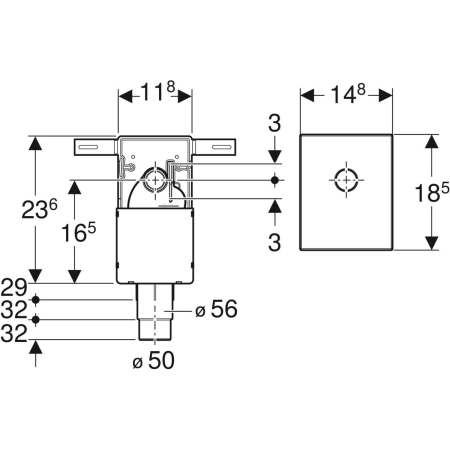 Set UP-Geruchsverschluss für Waschbecken, Abgang horizontal: d=50-56mm, G=1 1/4″, d1=32mm, Edelstahl gebürstet Set UP-Geruchsverschluss für Waschbecken, Abgang horizontal: d=50-56mm, G=1 1/4″, d1=32mm, Edelstahl gebürstet