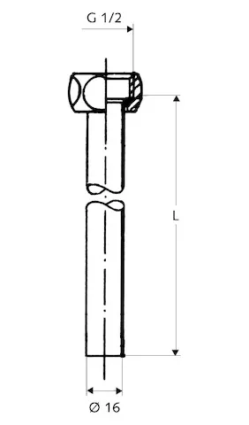 Kupferrohr Anschluss-Set Ø 16 mm, 2 Kupferrohre, einerseits mit Bördel und G 1/2 Überwurfmutter inkl. Dichtring, andererseits glatt, 500 mm, chrom