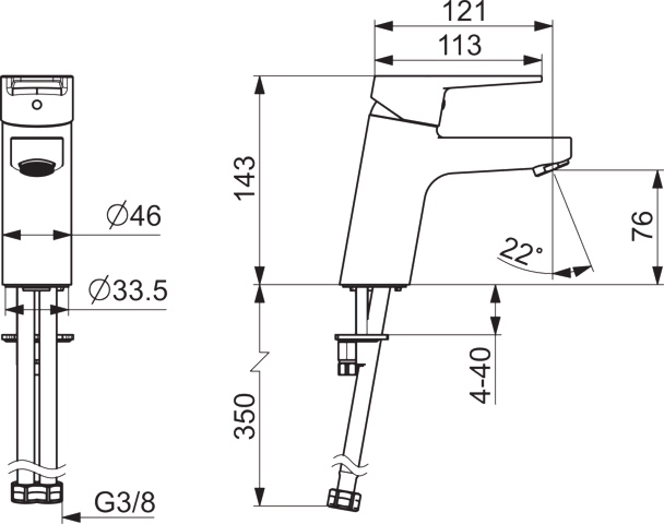 HA Einhebelmischer Waschtischbatterie HANSATWIST 0905 Ausladung 121 mm DN15 Chrom