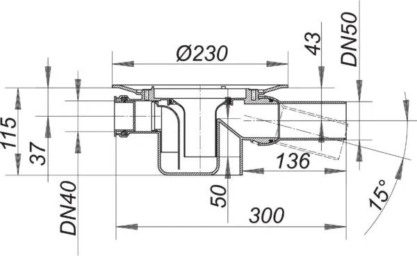 Ablaufgehäuse 46 S, Zulauf DN 40, DN 50