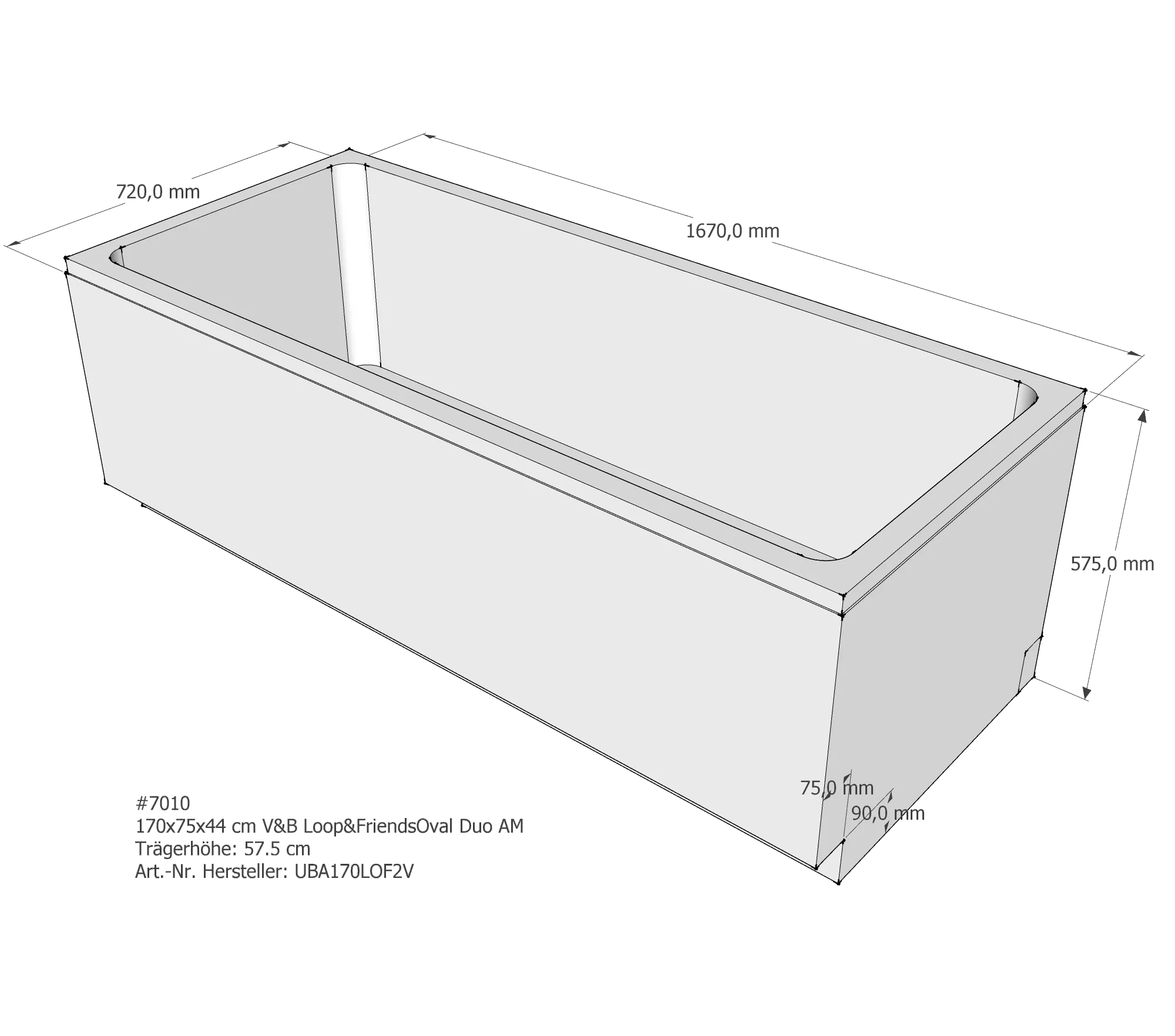 Badewannenträger passend für Villeroy & Boch Loop & Friends 170 × 75 × 44 cm