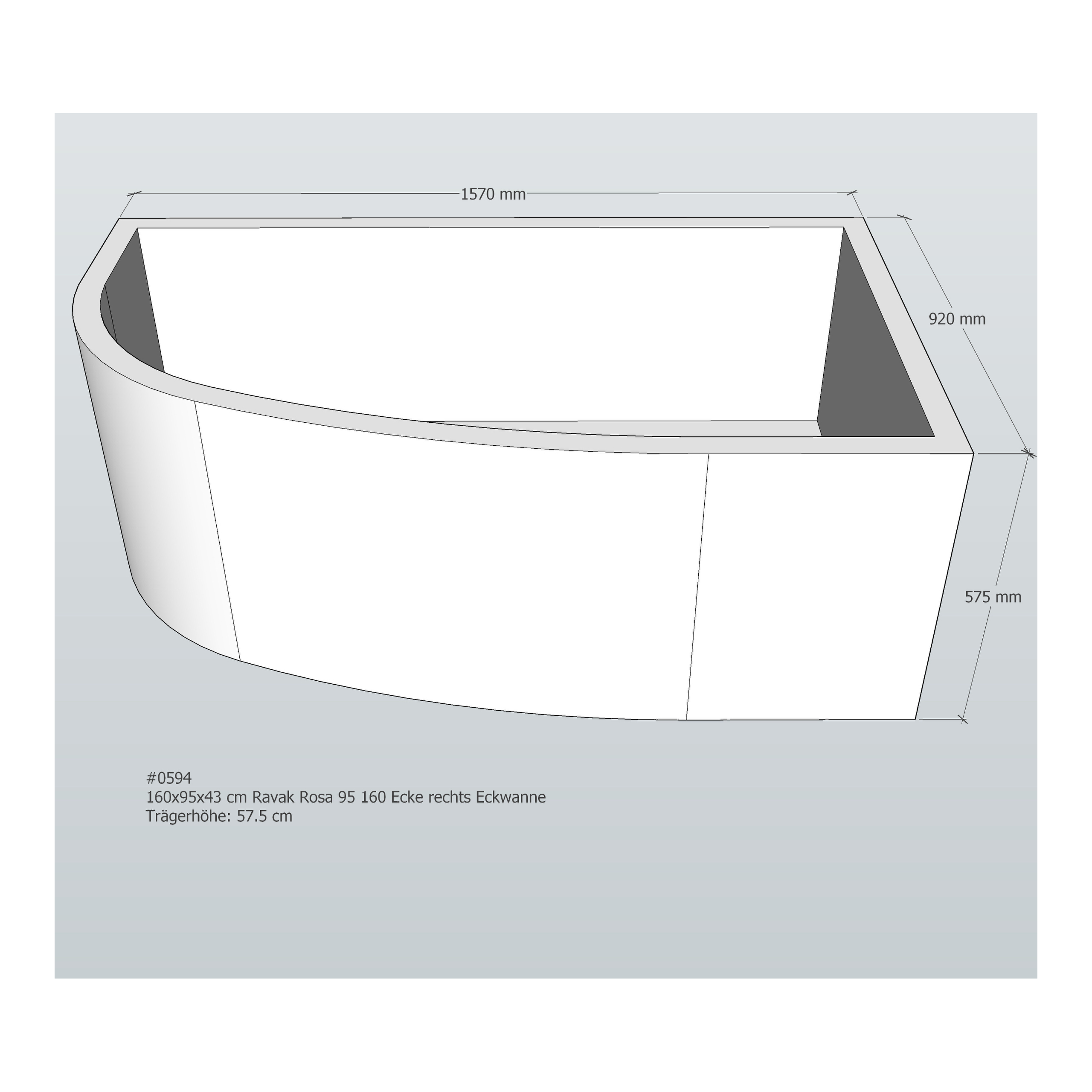 Badewannenträger für Ravak Rosa 95 160 rechts 160 × 95 × 43 cm