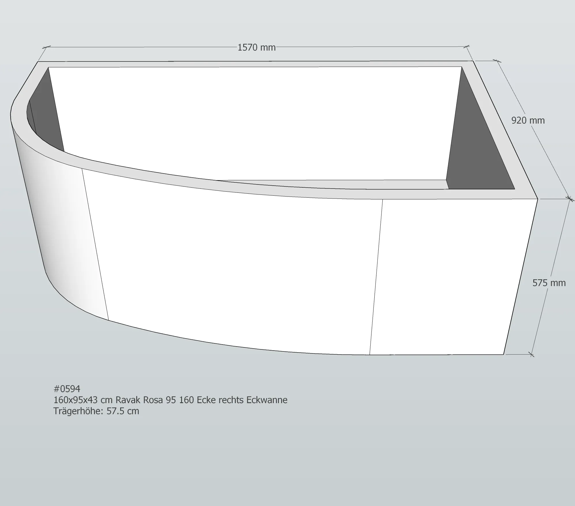 Badewannenträger passend für Ravak Rosa 95 160 rechts rechts 160 × 95 × 43 cm