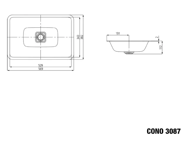 Unterbauwaschtisch „Cono“ 56,9 × 38,2 cm, ohne Überlauf, ohne Hahnlochbohrung in cool grey 30 mit Perl-Effekt