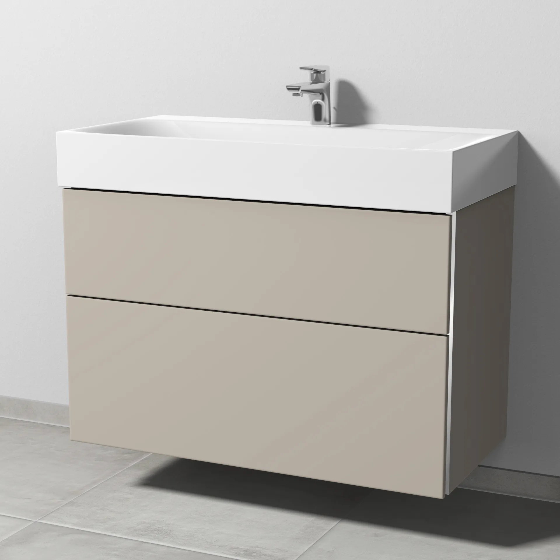 Sanipa Waschtischunterschrank „3way“ passend zu Stahl-Email-Waschtische Silenio von Kaldewei 890 × 582 × 452 mm in Kaschmir (matt)