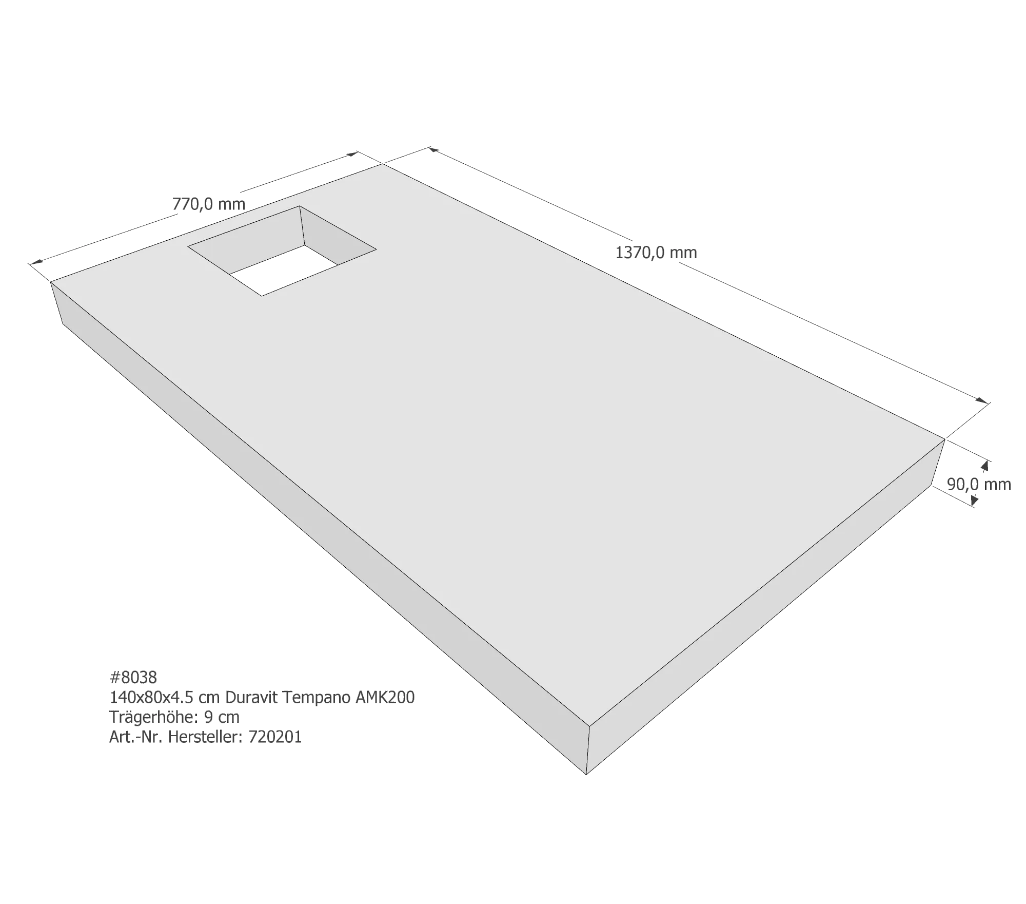Duschwannenträger für Duravit Tempano 140 × 80 × 4,5 cm Breite: 80 cm / Länge: 140 cm
