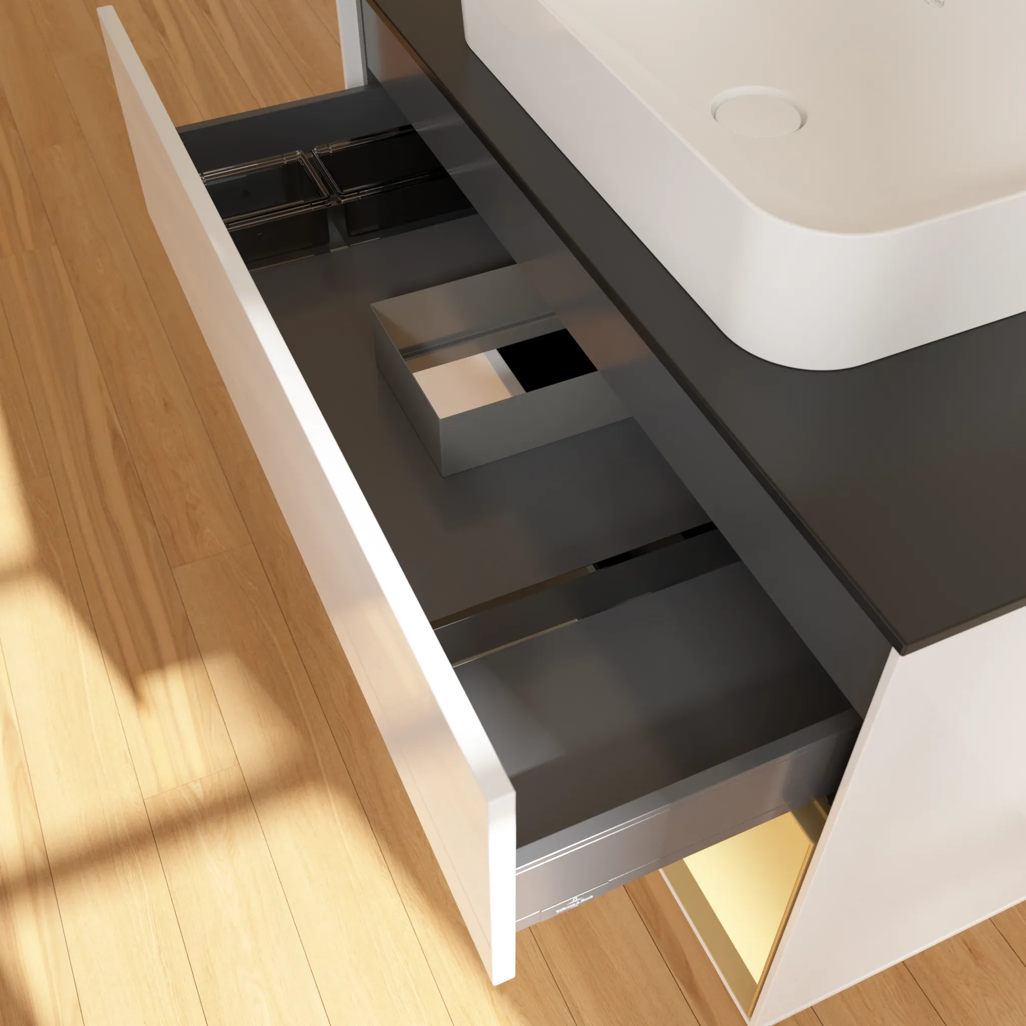 Villeroy & Boch Waschtischunterschrank „Finion“ für Schrankwaschtisch 1000 × 603 × 501 mm Glossy White Lacquer, mit Hahnlochbohrung, für Becken mittig