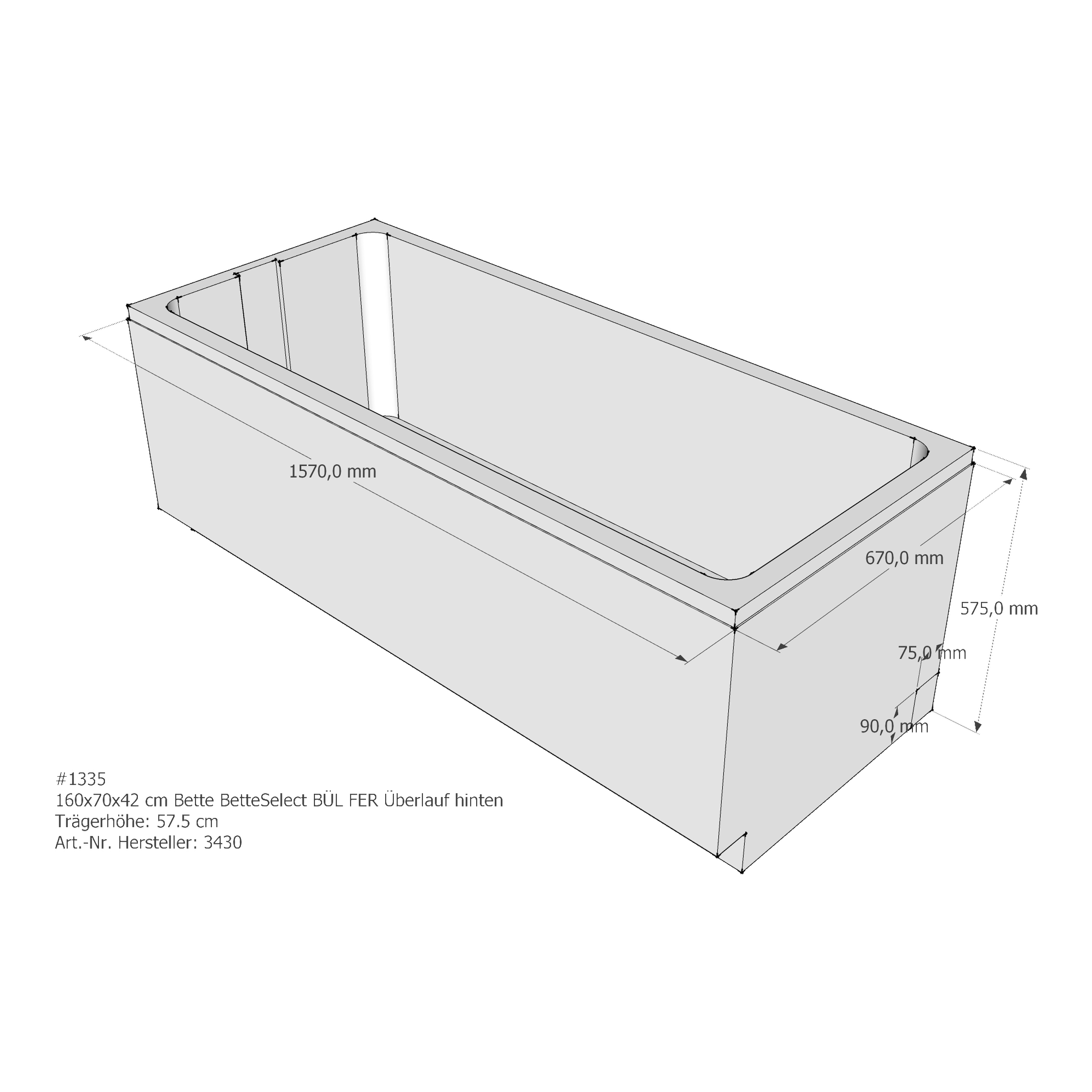Badewannenträger für Bette Select 160 × 70 × 42 cm Ab- und Überlaufposition: hinten / Breite: 70 cm / Länge: 160 cm Badewannenträger für Bette Select 160 × 70 × 42 cm Ab- und Überlaufposition: hinten / Breite: 70 cm / Länge: 160 cm