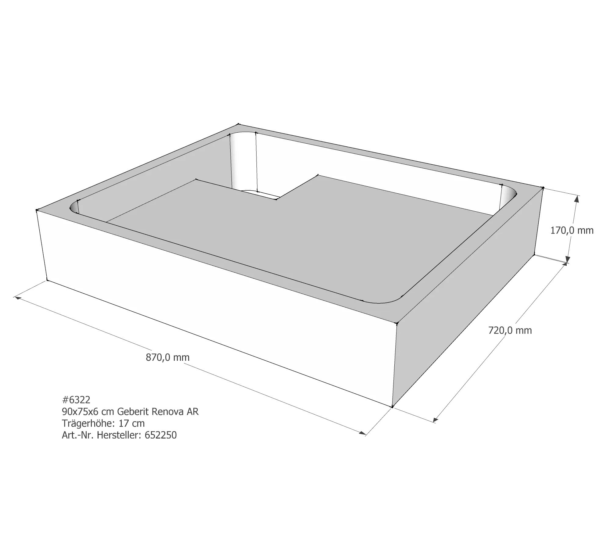 Duschwannenträger passend für Geberit Renova 90 × 75 × 6 cm