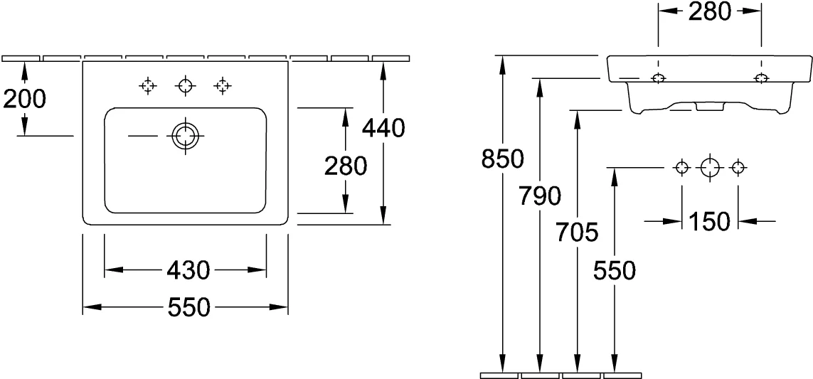 Villeroy & Boch Subway 2.0 Waschbecken 7113F5, Rechteck, 550x440mm, 1HL. m. ÜL., Weiß Alpin Villeroy & Boch Subway 2.0 Waschbecken 7113F5, Rechteck, 550x440mm, 1HL. m. ÜL., Weiß Alpin
