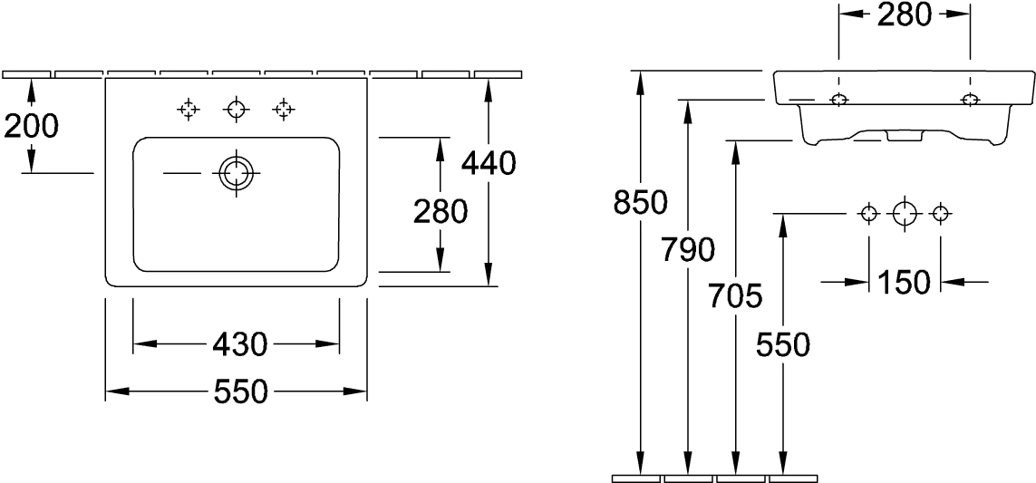 Villeroy & Boch Subway 2.0 Wandwaschbecken, 550x440x150mm, weiß Alpin, glänzend, mit Überlauf