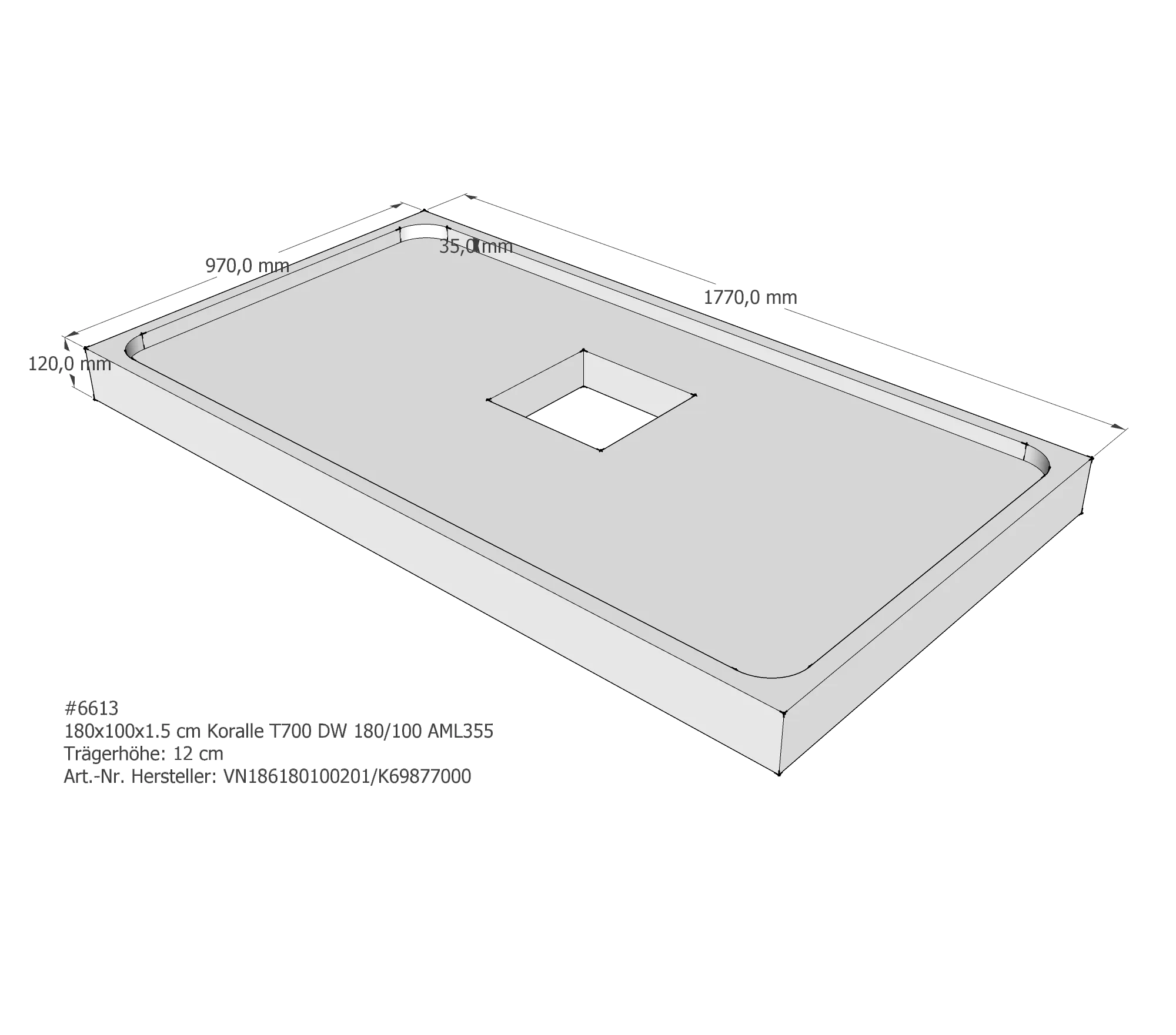 Duschwannenträger passend für Koralle T700 DW 180/100 180 × 100 × 1,5 cm