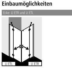 Kermi Duschtür Eckeinstieg 2-teilig (Schwingtüren mit Festfeldern) Halbteil mit Wandprofil rechts „LIGA“ 200 cm Glas Klar, Profile Schwarz Soft (RAL 9005), Drehtür mit festem Paneel