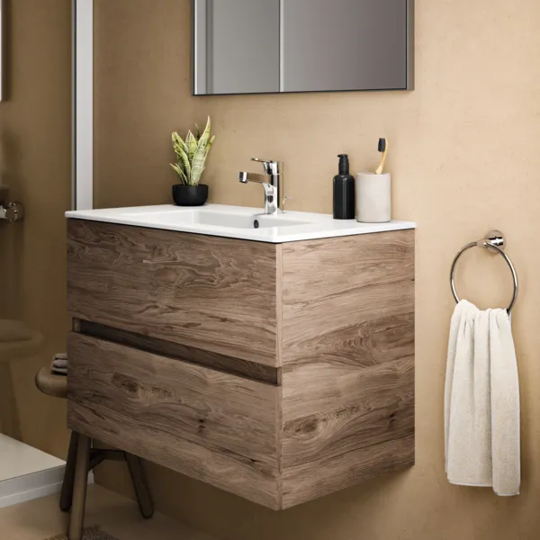 Ideal Standard Möbelwaschtischunterschrank Eurovit+ 2 Auszüge 800x440x550mm Nussbaum geflammt