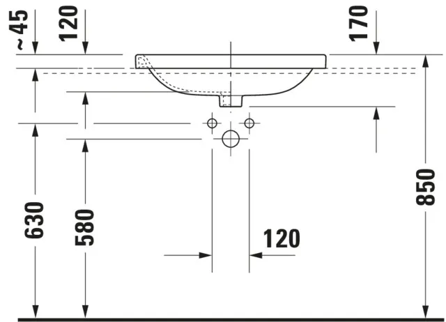 Einbauwaschtisch „DuraStyle“, mit Überlauf, Hahnlochposition mittig Einbauwaschtisch „DuraStyle“, mit Überlauf, Hahnlochposition mittig