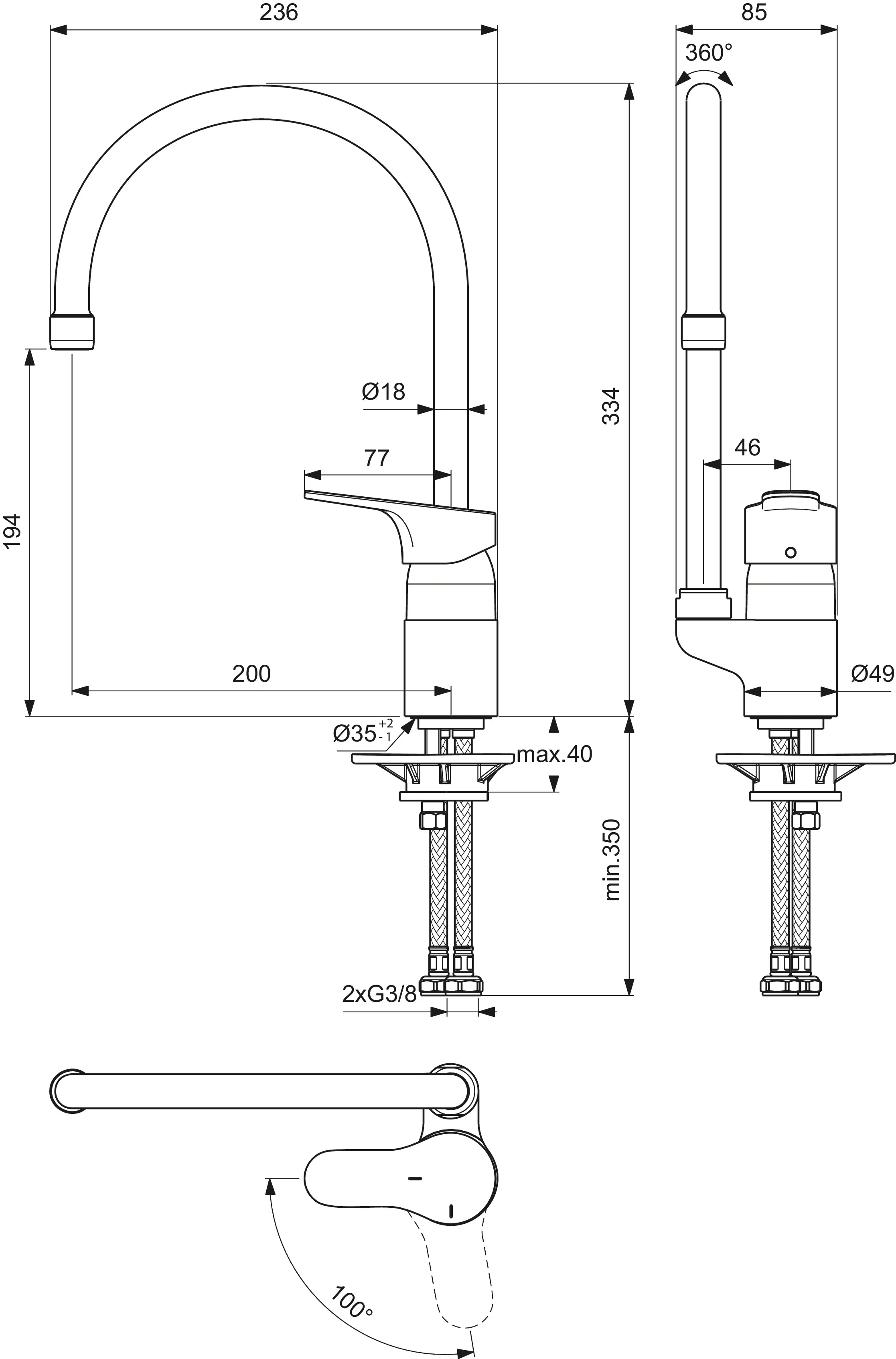 Küchenarmatur Cerabase Ausladung 200mm hoher Auslauf Chrom Küchenarmatur Cerabase Ausladung 200mm hoher Auslauf Chrom