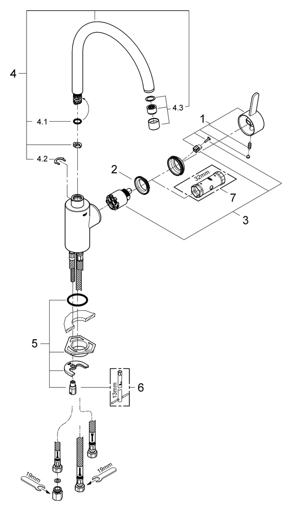 Einhand-Spültischbatterie Eurosmart Cosmopolitan 31180, hoher Auslauf, Einlochmontage, Niederdruck für offene Warmwasserbereiter, chrom