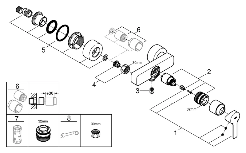 Einhand-Brausebatterie Lineare 33865_1, Wandmontage, mit Temperaturbegrenzer, chrom