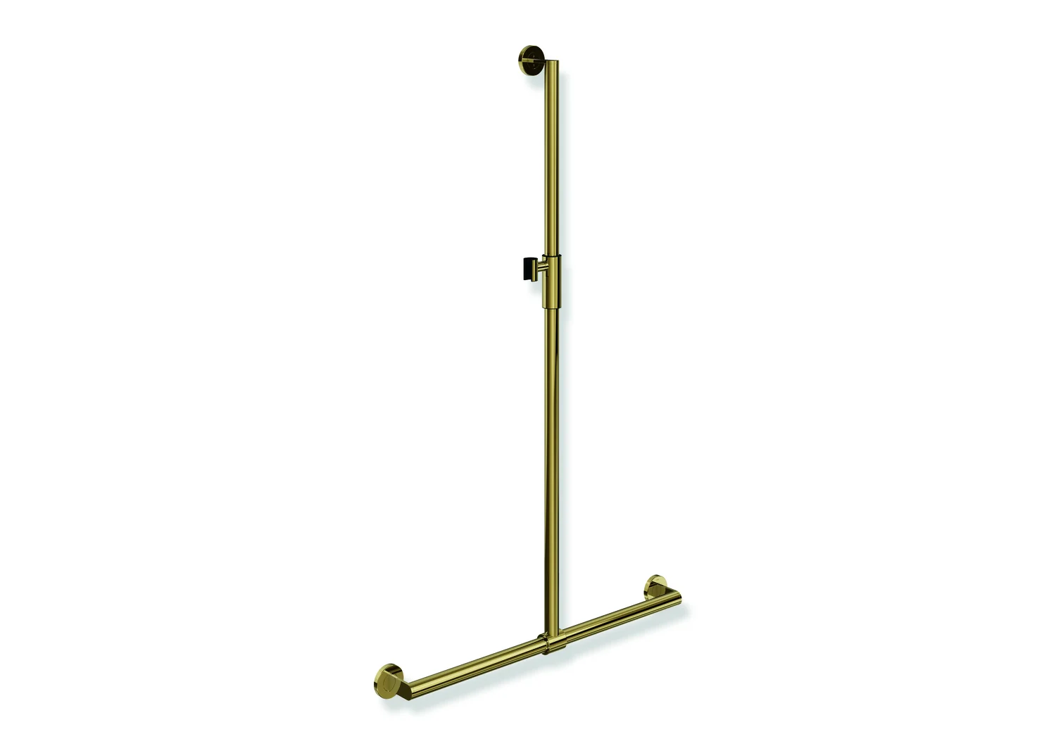 HEWI Duschhandlauf System 900, Edelstahl PVD Gold glänzend, verschiebbare Brausehalterstange, 1250 mm x 765 mm, Ø 32 mm