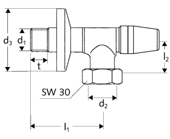 Wasserzähler-Eckventil, Schubrosette Ø 54 mm, DN 15 G 1/2 AG, DN 20 G 3/4 IG, chrom