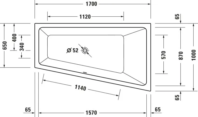 Duravit Badewanne „No.1“ trapez 1700 × 1000 mm, rechts in Weiß Duravit Badewanne „No.1“ trapez 1700 × 1000 mm, rechts in Weiß