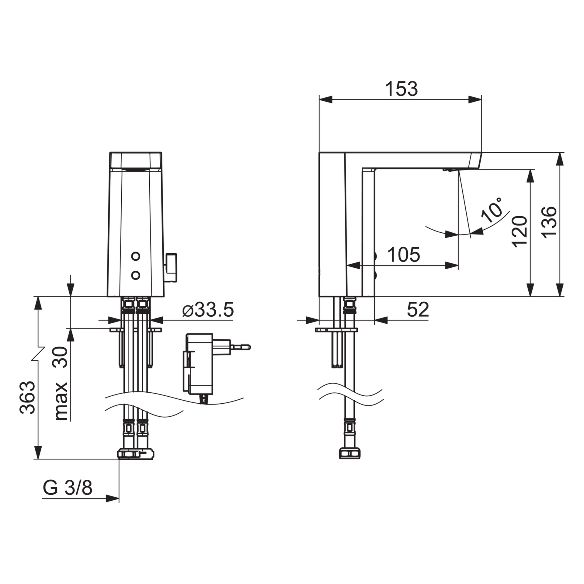 Hansa Waschtischarmatur, elektronisch „Stela“ Ausladung 105 mm in Chrom Hansa Waschtischarmatur, elektronisch „Stela“ Ausladung 105 mm in Chrom