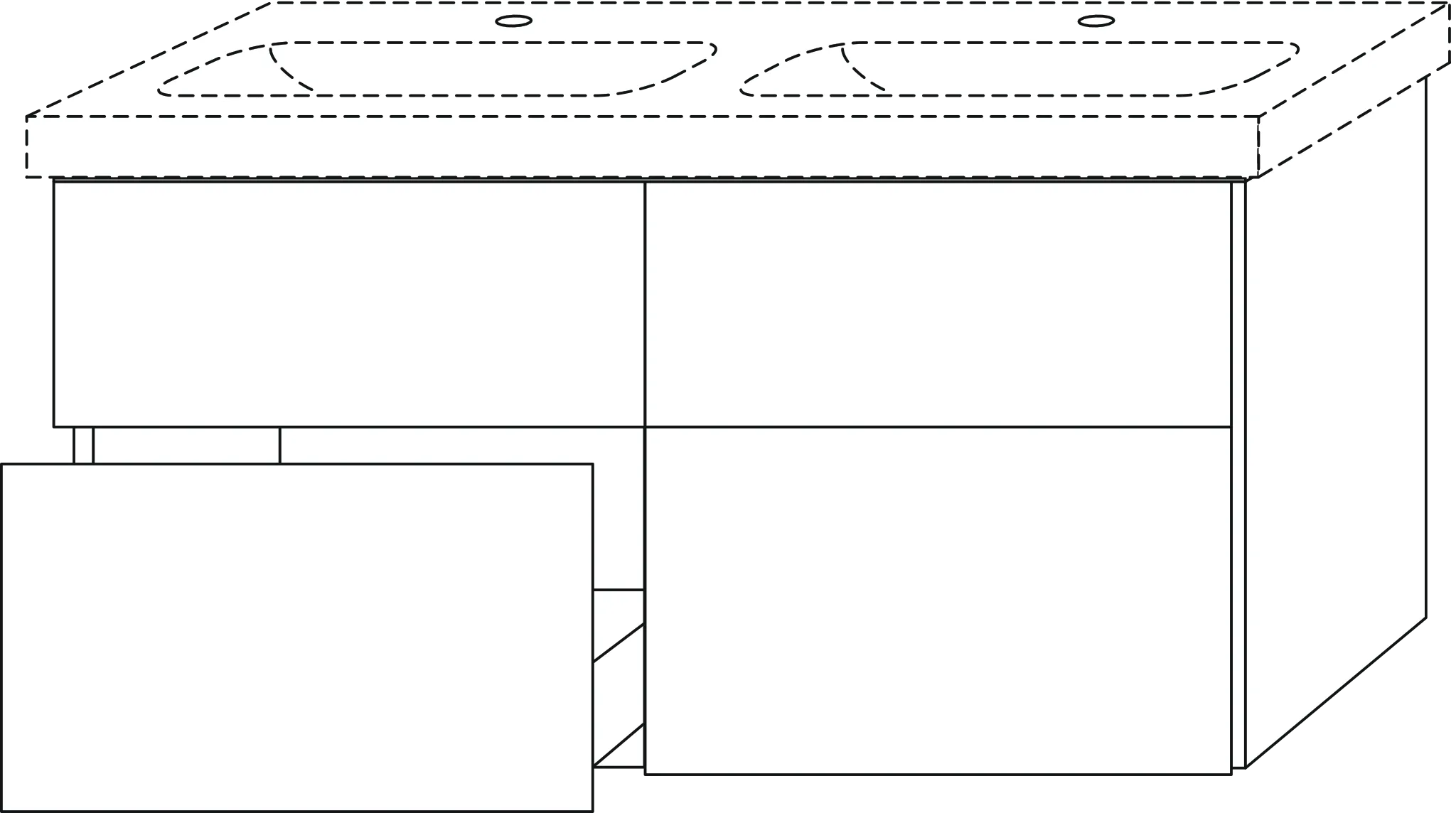 Waschtischunterbau mit Auszügen 3way (UF577) 591x1150x462 Schwarz-Matt