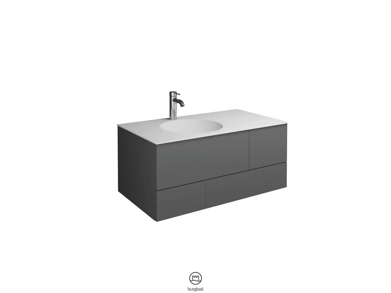 Coco Mineralguss-Waschtisch inkl. Waschtischunterschrank, 90 x 370 mm Muldentiefe, 1 Schublade oben mit Siphonausschnitt, 1 Schublade unten, 1 Metallbox, inkl. burgbad cleanFlow, H: 406 mm, B: 906 mm, T: 505 mm Coco Mineralguss-Waschtisch inkl. Waschtischunterschrank, 90 x 370 mm Muldentiefe, 1 Schublade oben mit Siphonausschnitt, 1 Schublade unten, 1 Metallbox, inkl. burgbad cleanFlow, H: 406 mm, B: 906 mm, T: 505 mm