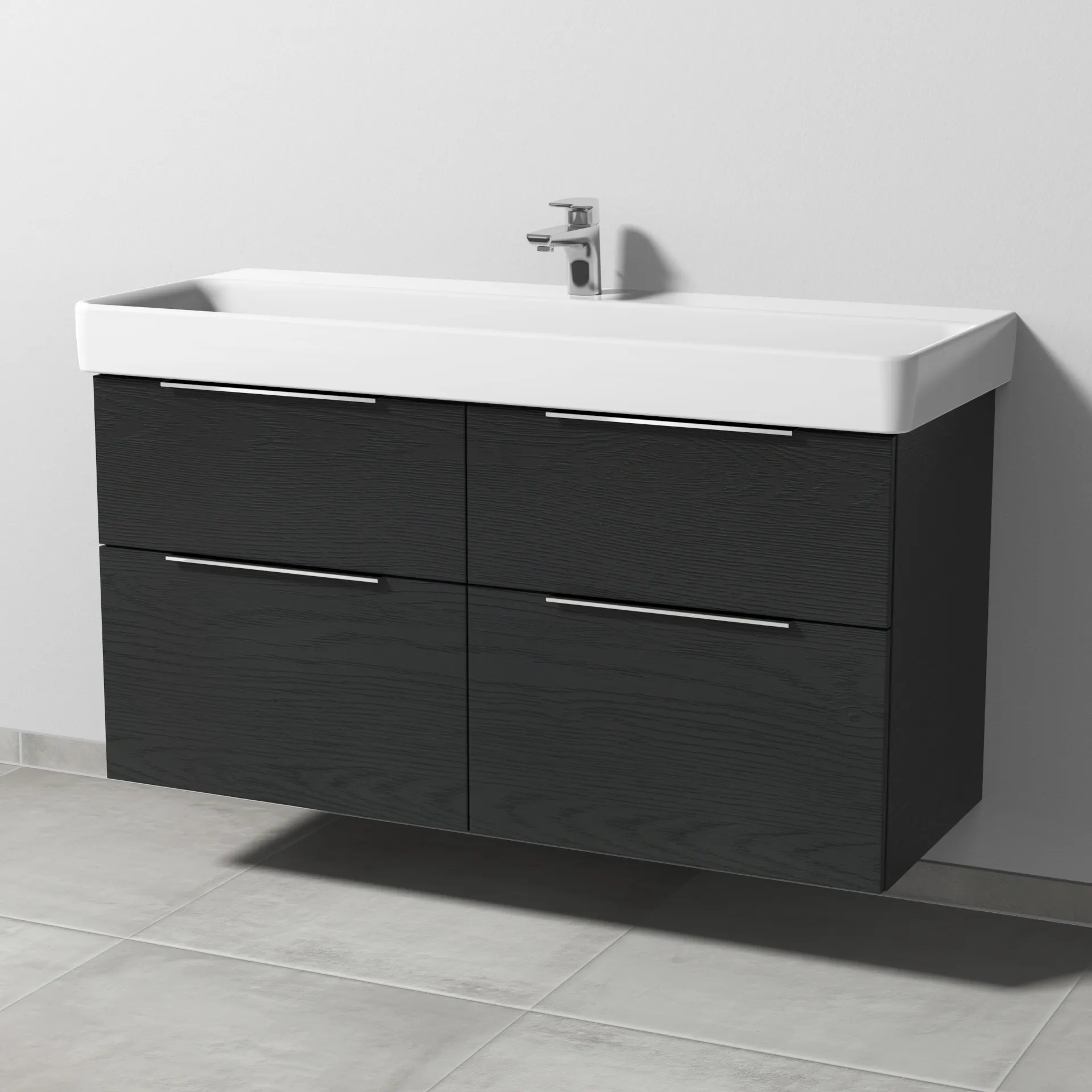 Sanipa Waschtischunterschrank „3way“ 1150 × 593 × 437 mm in Black Oak, Becken mittig Sanipa Waschtischunterschrank „3way“ 1150 × 593 × 437 mm in Black Oak, Becken mittig