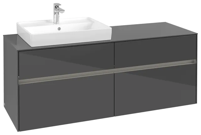 Villeroy & Boch Waschtischunterschrank „Collaro“ 1400 × 548 × 500 mm Glossy Grey, mit Beleuchtung, für Becken links
