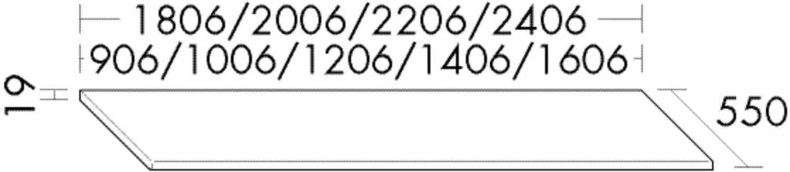 Konsolenplatte - Höhe: 19 mm, inkl. Metallkonsolen;Höhe inkl. Metallkonsolen: 99 mm, Tiefe: 550 mm, Breite: 906 mm, Höhe: 19 mm