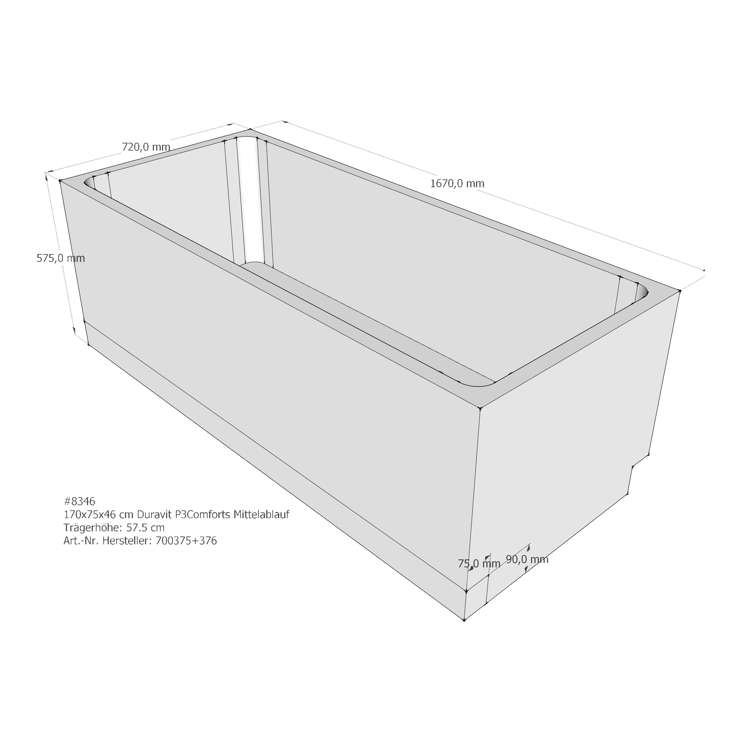 Badewannenträger für Duravit P3 Comforts 170 × 75 × 46 cm Badewannenträger für Duravit P3 Comforts 170 × 75 × 46 cm