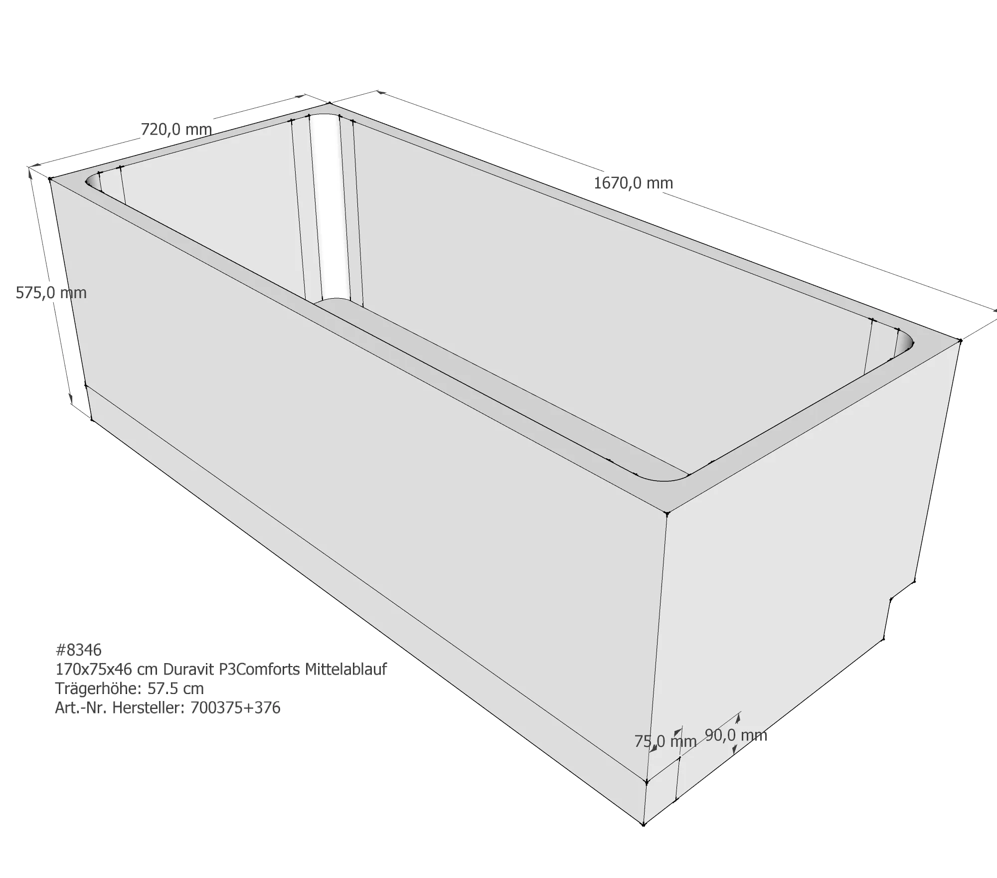 Badewannenträger für Duravit P3 Comforts 170 × 75 × 46 cm