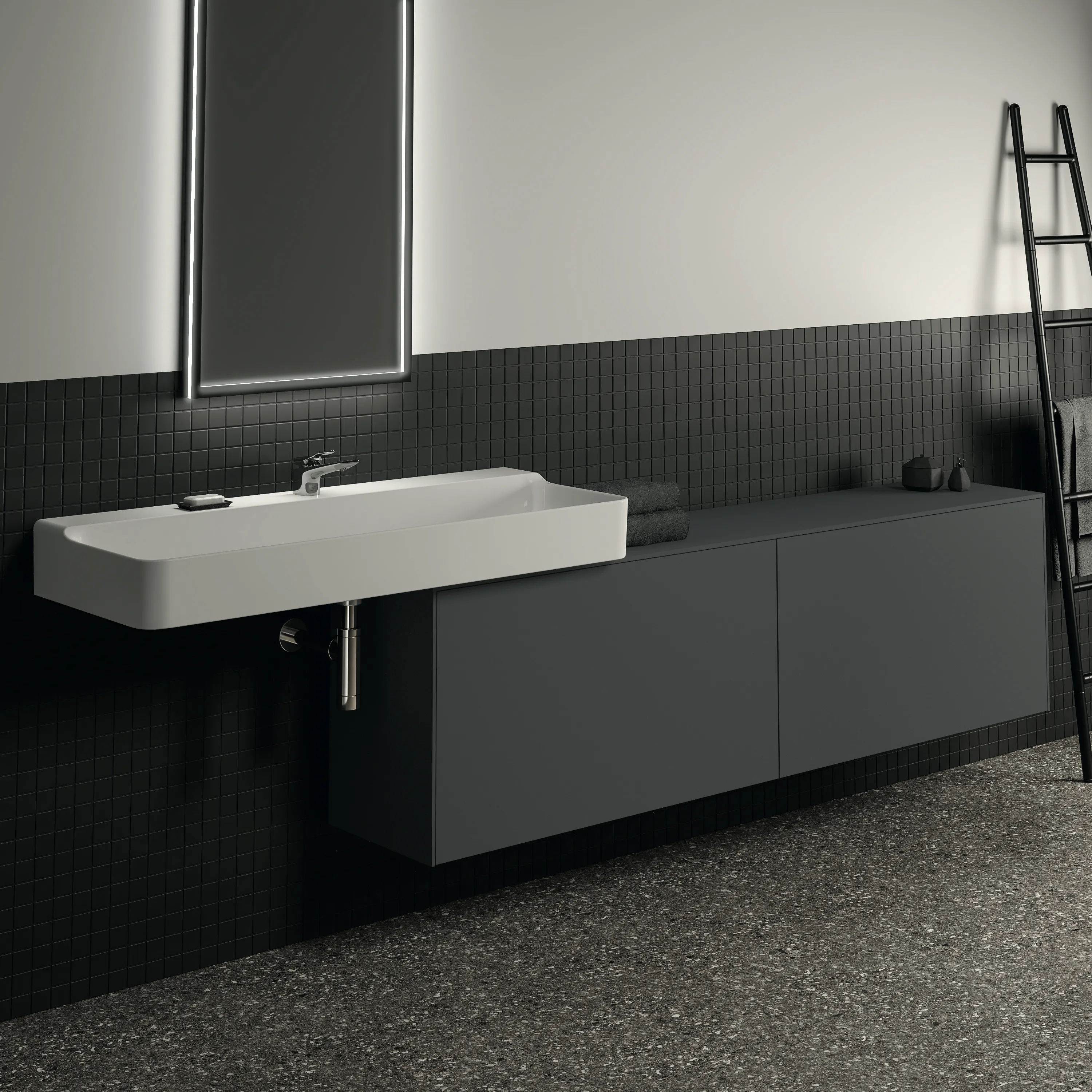 Ideal Standard Waschtischunterschrank „Conca“ 198,7 × 55 × 37,3 cm Anthrazit matt lackiert Ideal Standard Waschtischunterschrank „Conca“ 198,7 × 55 × 37,3 cm Anthrazit matt lackiert