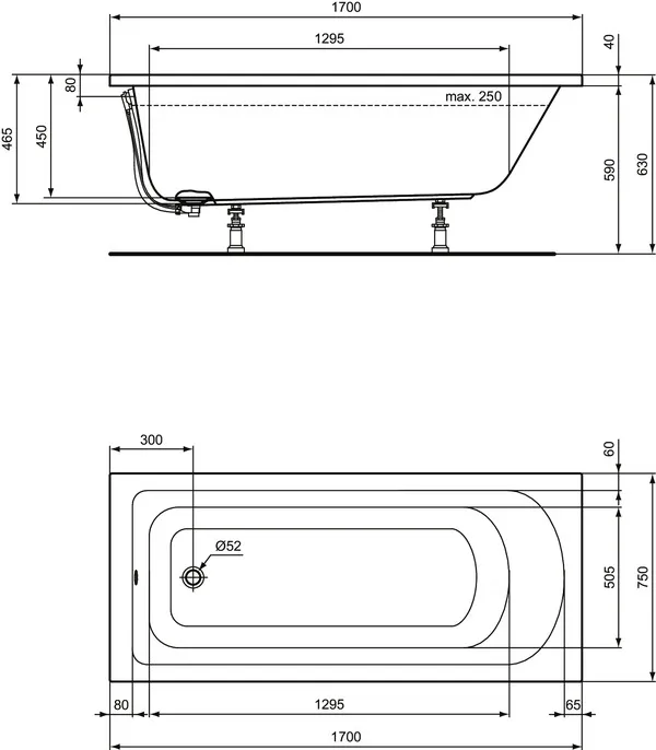 Ideal Standard Badewanne „HotlineNeu“ 75 × 170 cm