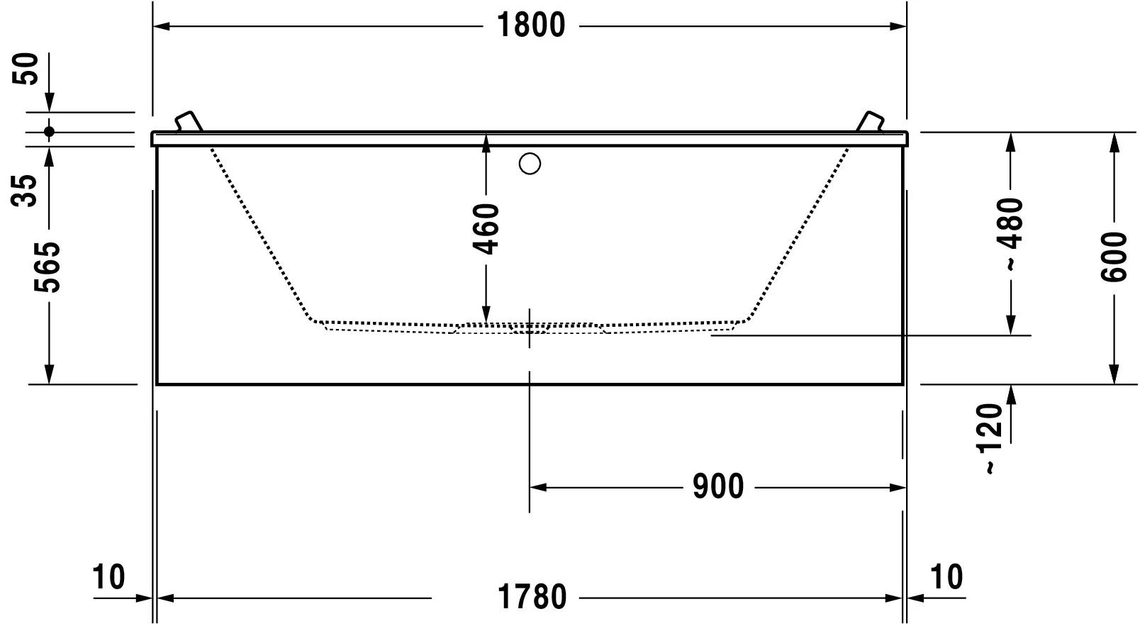 Duravit Badewanne „Starck“ rechteck 180 × 90 cm, Mittelablauf