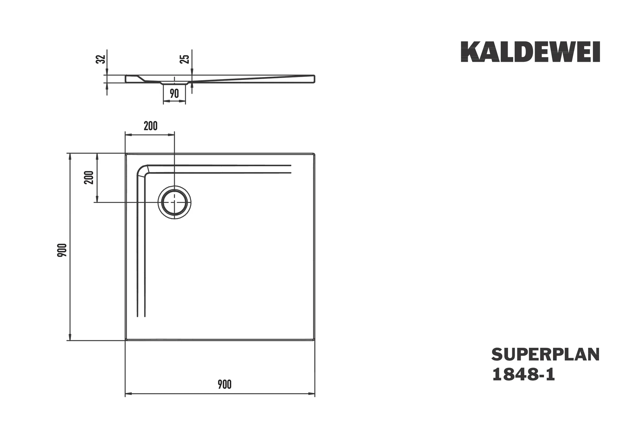 Kaldewei SUPERPLAN Duschfläche, alpinweiß, 900x900 mm, 25 mm tief, Eckablauf, bodeneben Kaldewei SUPERPLAN Duschfläche, alpinweiß, 900x900 mm, 25 mm tief, Eckablauf, bodeneben