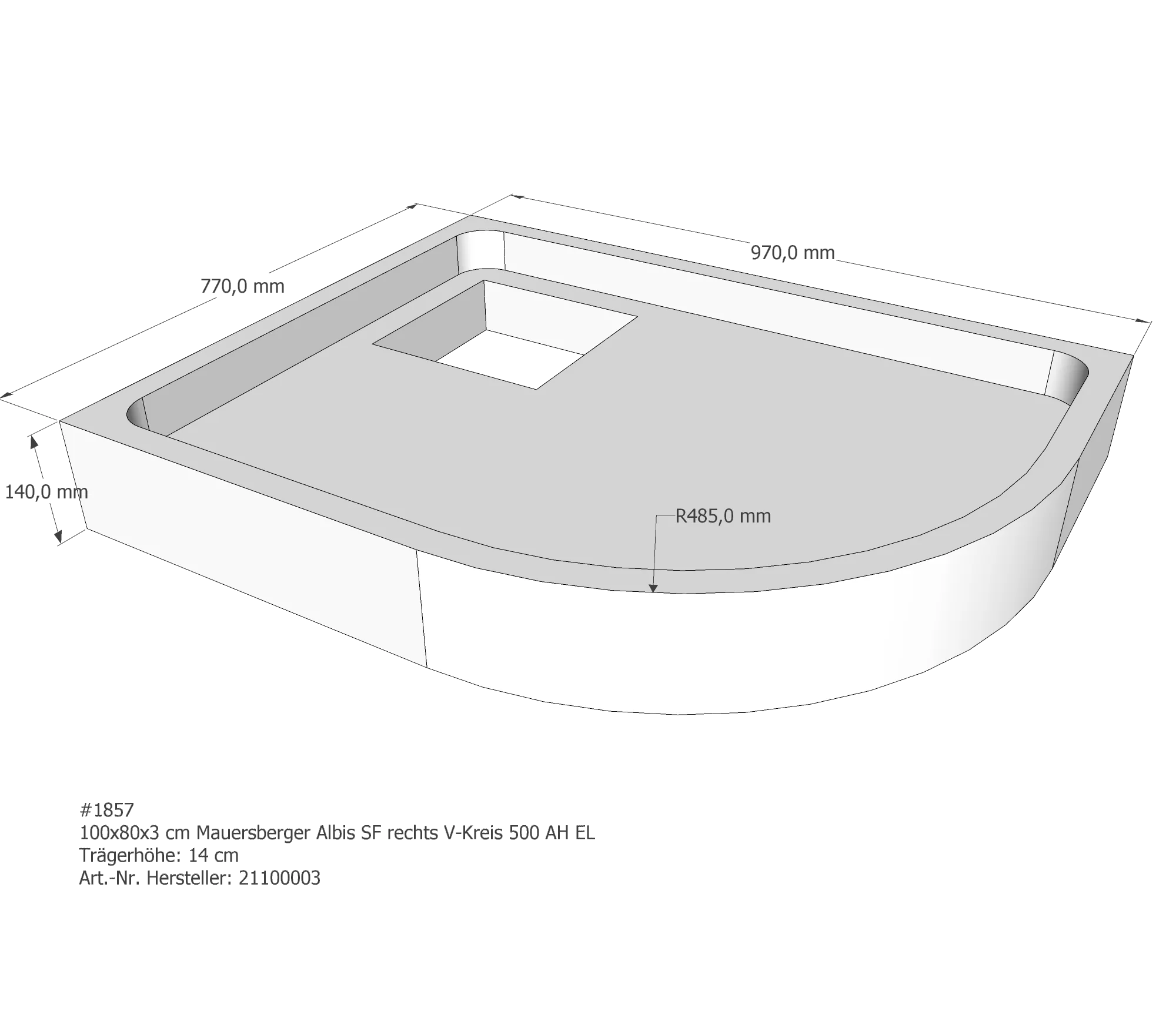 Duschwannenträger für Mauersberger Albis rechts 100 × 80 × 3 cm