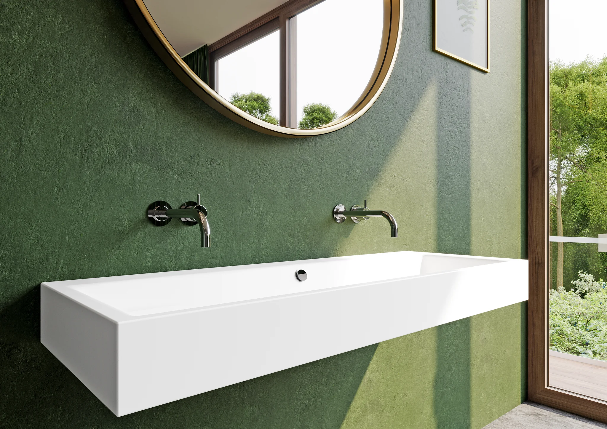 Kaldewei PURO Wand-Doppelwaschtisch, 1200x460 mm, cool grey 90, Perl-Effekt, Antidröhnen, 2x1-Hahnlochbohrung, mit Überlauf, Sichtteile schwarz matt 100