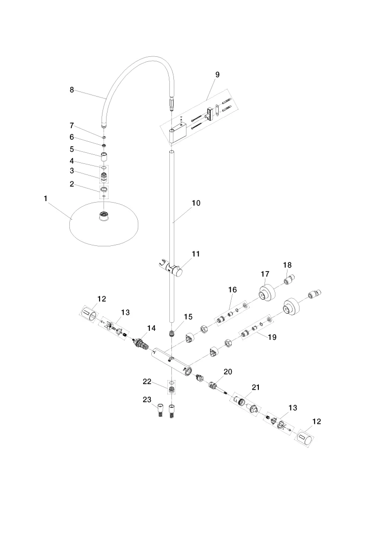 Dornbracht COYA Showerpipe mit Brause-Thermostat, Chrom, 300 mm, Ausladung 420 mm, Höhe bis Regenbrause 937 mm
