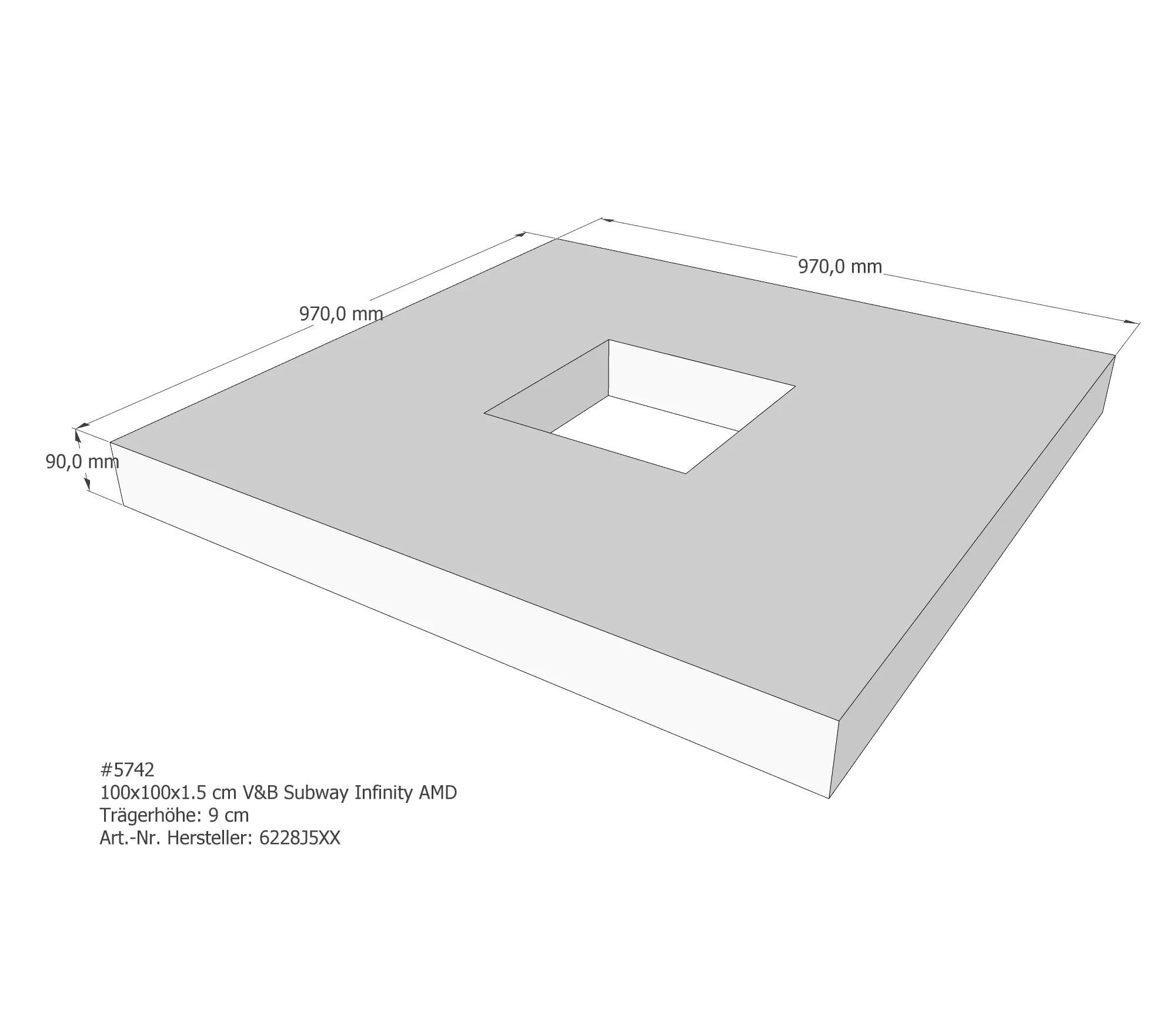 Duschwannenträger für Villeroy & Boch Subway Infinity 100 × 100 × 1,5 cm Breite: 100 cm / Länge: 100 cm